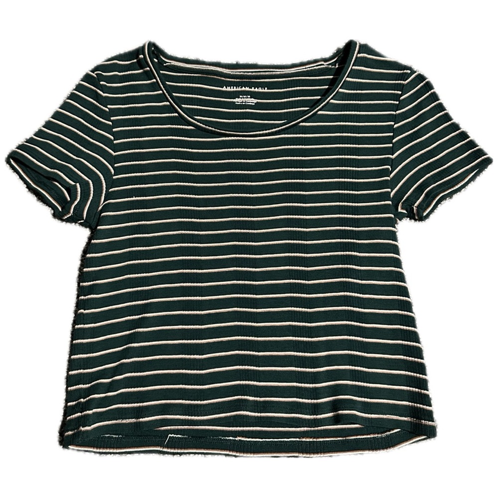 American Eagle Striped Green & White Crop Top Shirt
